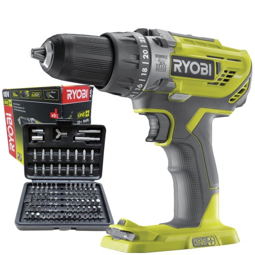 НАБОР RYOBI ОТВЕРТКА УДАРНАЯ 2-СКОРОСТНАЯ R18PD3-0 + КОРПУС 100 БИТ