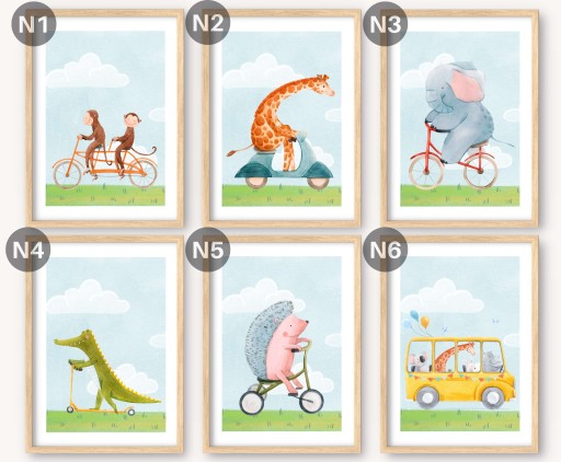 ZESTAW 3 PLAKATY OBRAZKI 30x40 ZWIERZĘTA AUTO BALON ŻYRAFA WZORY ZOO SAFARI