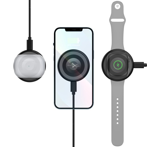 ИНДУКТИВНОЕ ЗАРЯДНОЕ УСТРОЙСТВО – MAGSAFE – QI – 15 Вт + USB-КАБЕЛЬ 2 М – WR-3IN1 – ЧЕРНЫЙ