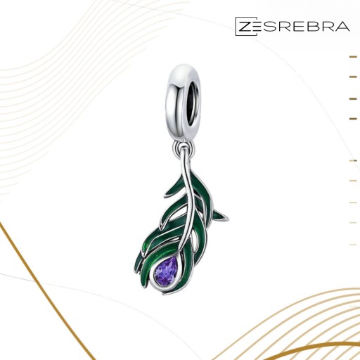 CHARMS PAWIE OCZKO PIÓRKO ptak zawieszka koralik charms srebro pr 925 S925