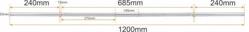 BELTOR HRD SYSTEM GRYF PROSTY GŁADKI RYFLOWANY CHROM 120 CM/25 MM SZTANGA