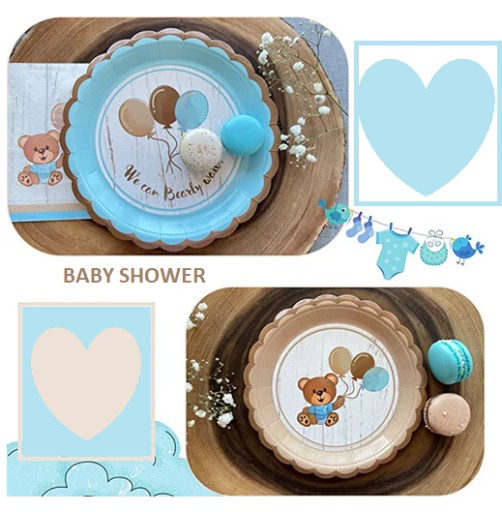 КРУЖКИ И ТАРЕЛКИ 30 ЭЛЕМЕНТОВ BOHO BEARS BLUE BEIGE BABY SHOWER