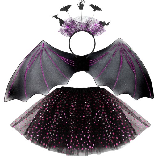 Strój TUTU NIETOPERZ PAJĘCZARKA Skrzydła HALLOWEEN + Akcesoria