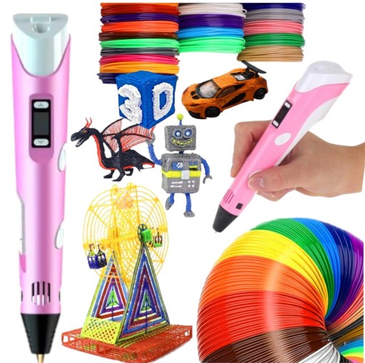 DŁUGOPIS 3D DZIECI DRUKARKA 3D PEN MAGICZNY RÓŻOWY + WKŁADY 210M ZESTAW XL