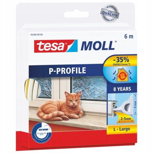 TESA MOLL USZCZELKA GUMOWA SAMOPRZYLEPNA PROFIL P DO OKIEN 6M BIAŁA