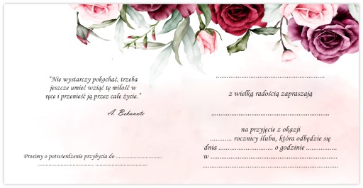 ZAPROSZENIA NA 10 25 40 50 ROCZNICĘ ŚLUBU KWIATY GOTOWE BEZ MSZY + KOPERTA