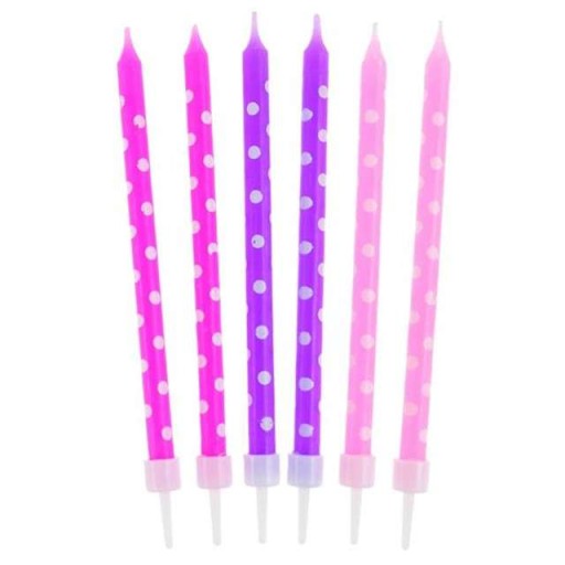 Свечи ДЛЯ ТОРТА В горошек BIRTHDAY розовые фиолетовые x24