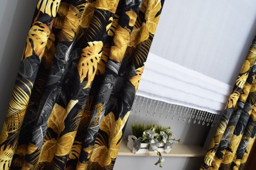 ZASŁONA METRAŻ VELVET PLUSZ MONSTERA ZŁOTO 150cm