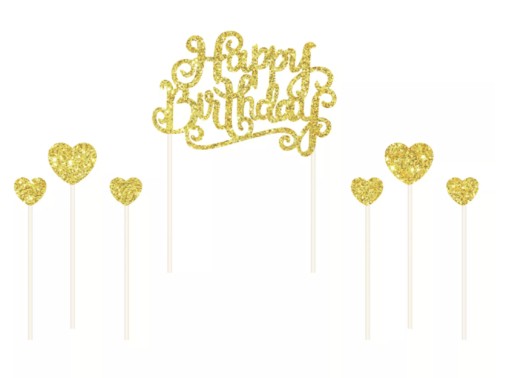 OZDOBA URODZINY TOPPER HAPPY BIRTHDAY ZŁOTY