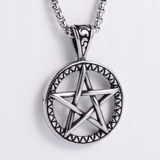 NASZYJNIK Srebrny Stal Łańcuszek PENTAGRAM 311