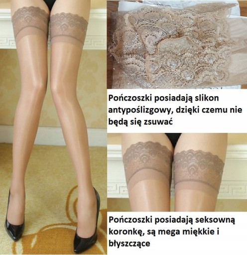 Pończochy BEŻOWE Samonośne Z Koronka SEKSOWNE SEXY