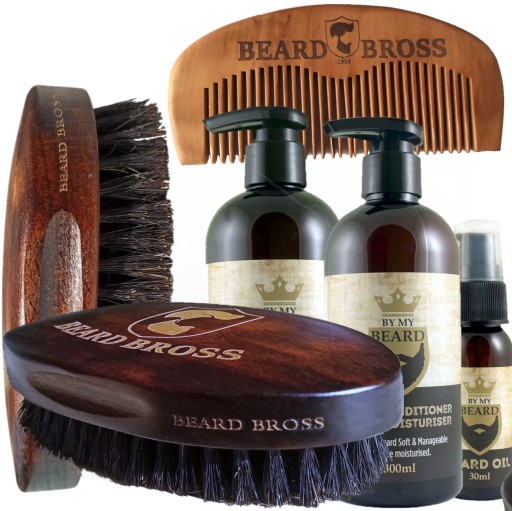 Набор средств по уходу за бородой BY MY BEARD. Щетка из щетины дикого кабана Beard Bross в подарок