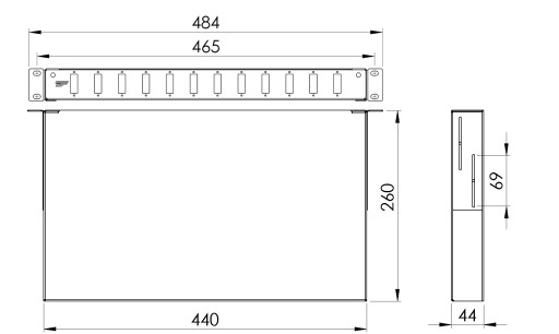 19-дюймовая оптоволоконная распределительная коробка 1U 12xSC Duplex
