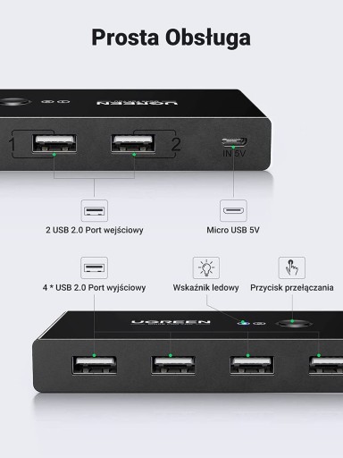 Переключатель KVM-переключатель USB 2.0 2 x 4 Принтер и т. д.