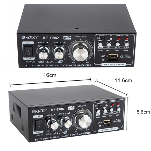 WZMACNIACZ DO KOLUMN BLUETOOTH STEREO FM 180W 20Hz -20kHz Z PILOT BT-698D