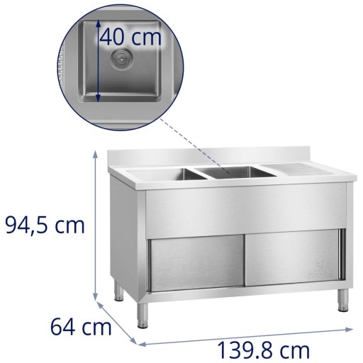 Stół ze zlewem 2 komory Royal Catering RCHS-1400WS