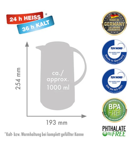 Dzbanek termos konferencyjny ROTPUNKT 300 1 L szklany wkład nadruk HERBATA