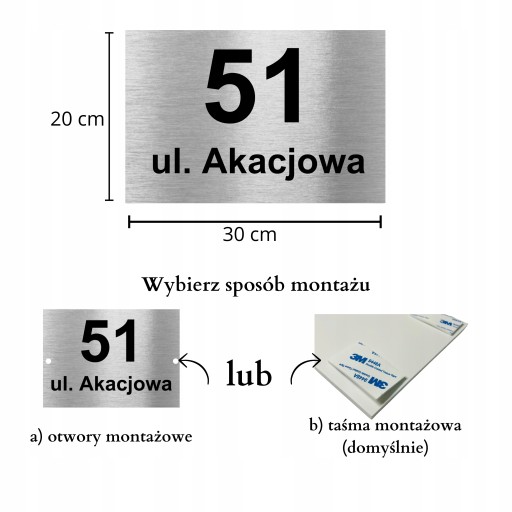 NIERDZEWNY NUMER NA DOM TABLICZKA ADRESOWA Z NUMEREM DOMU 30x20 cm Srebrny