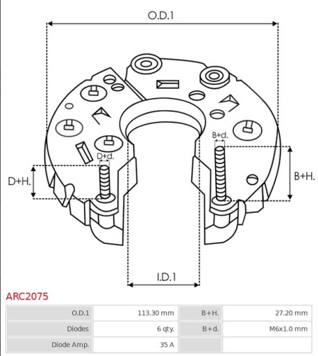 Mostek diodowy alternatora ARC2075