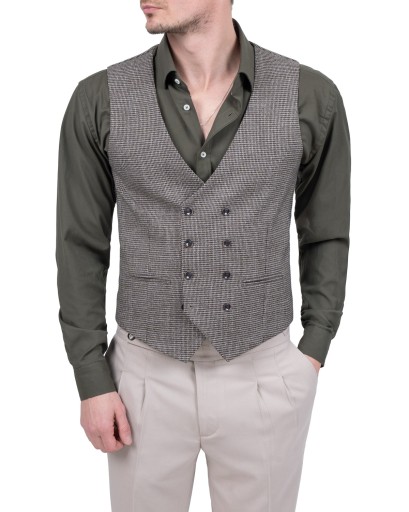 Kamizelka męska dwurzędowa pepitka elegancka casual brazowa - 46