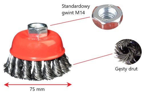 SZCZOTKA DO CZYSZCZENIA 75 DOCZOŁOWA SPLATANA M14