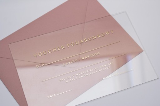 TRANSPARENTNE VOUCHERY PODARUNKOWE ZŁOTE HOTSTAMPING REALIZACJA 48H 100szt