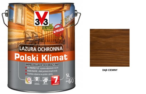 Lazura V33 Polski Klimat 7 lat 5 L impregnująca Dąb ciemny satyna