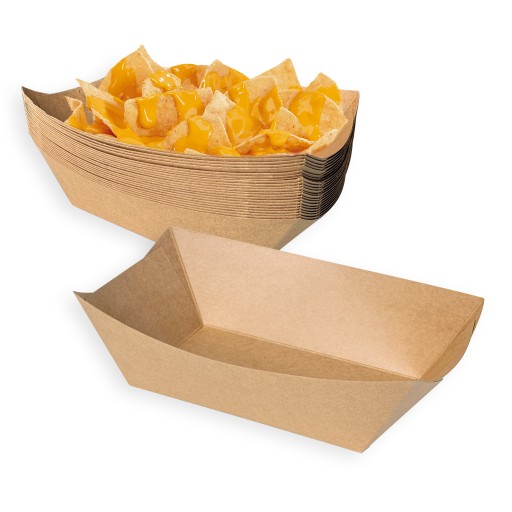 Коричневые бумажные кораблики для картофеля фри KRAFT 1000шт 160*120*40мм