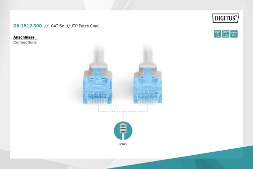 Кабель UTP патч-корд кат.5e, серый 3м RJ45
