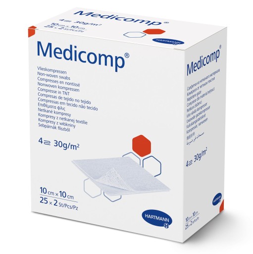Стерильные компрессы из нетканого материала, тампоны марлевые нетканые Medicomp 10х10 см 25х2 шт.