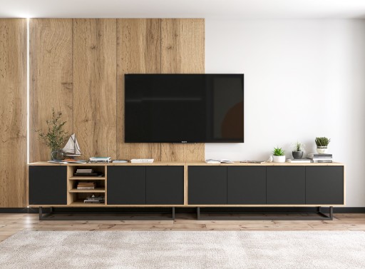 Шкаф под телевизор Modern Loft Wotan черный MAT 150 см