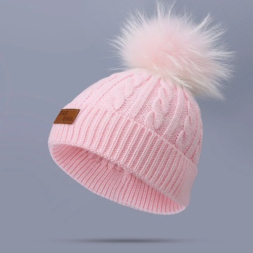 Winter Double Pompon Beanie Hat For Children Knitted Warm Windproof Girls