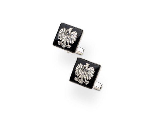 Серебряные запонки с ониксом и орлом