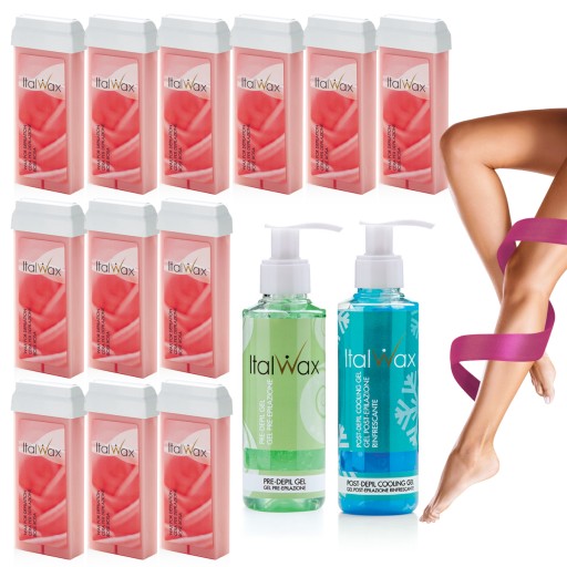 12 рулонов ROSE WAX + гель для депиляции до и после