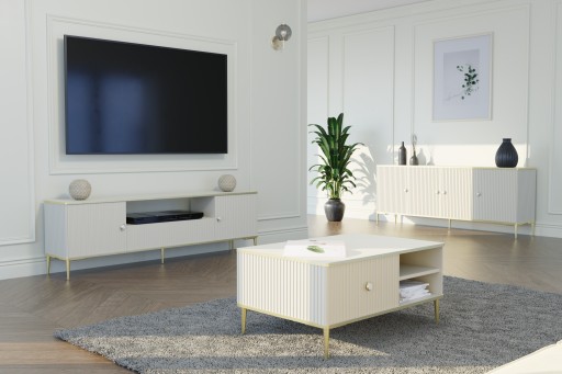 Szafka RTV PETRA 180 cm 2D1S kaszmir nóżki złote