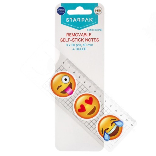 САМОКЛЕЯЩИЕСЯ ЗАПИСКИ круглые EMOTIONS 40мм/20к 3 шт + линейка STARPAK