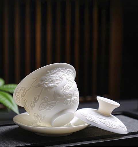 Керамическая чашка Gaiwan с узором дракона и феникса
