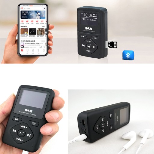 МИНИ-КАРМАННЫЙ DAB-РАДИО FM BLUETOOTH USB-МУЗЫКАЛЬНЫЙ ПЛЕЕР + НАУШНИКИ