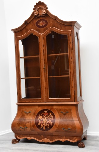ОРЕХОВЫЙ ВИТРИНА, БАРОККО СЕРВЕР С ИНТАРСАЦИЯЮ, h215x118x48см