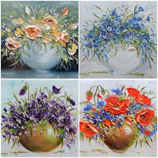 ИОАННА ДОМАГАЛЬСКАЯ КАРТИНА УГЛОВЫЕ ЦВЕТЫ 25X30