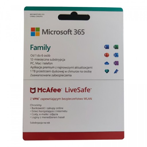Подписка на MS Office 365 Family PL на 1 год для Win/Mac Medialess