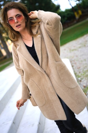 ПЕРЕХОДНОЕ ПАЛЬТО ИЗ АЛЬПАКИ, ОДНОПАРАННОЕ, ЦВЕТ БУТЫЛКИ, OVERSIZE