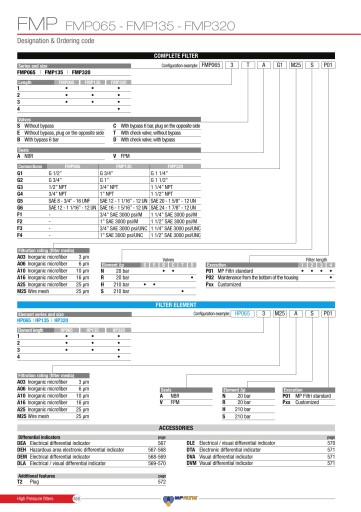 Фильтрующий элемент HP0652A25AN - MP FILTRI
