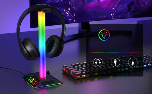 подставка, держатель для наушников, RGB-подсветка, 2 зарядные устройства USB
