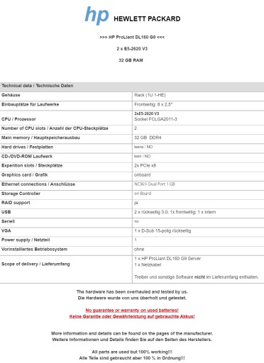 Сервер HP ProLiant DL160 G9 2xE5-2620 V3, 32 ГБ ОЗУ, 8 отсеков 2.5