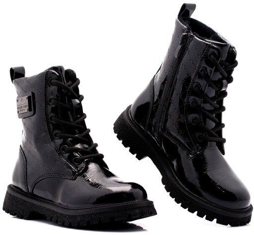 Buty Zimowe Dziewczynka Lakierowane OCIEPLANE Śniegowce Trapery Czarne r30
