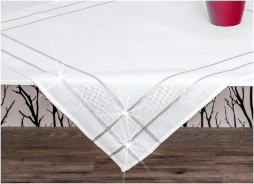 Bieżnik 60x120 cm Biały ze Srebrnym Wzorem Elegancki Stół Święta Dekoracja