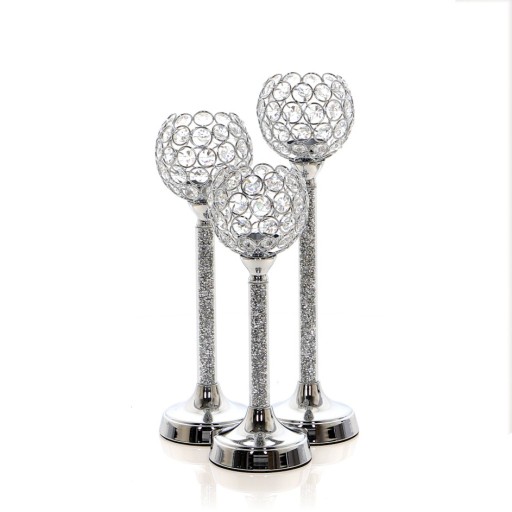 Świecznik Glamour Lampion Chrom Kryształ srebrny