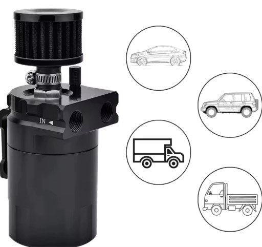 OIL CATCH TANK BLACK — масляный сепаратор, комплект с фильтром, патрубки 10 и 15 мм, 3Ccc