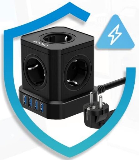 БЛОК ИСТОЧНИКА ПИТАНИЯ, ЗАЩИТНАЯ НАСТРОЙКА 9 в 1, 5 РАЗЪЕМОВ + 4 ПОРТА USB